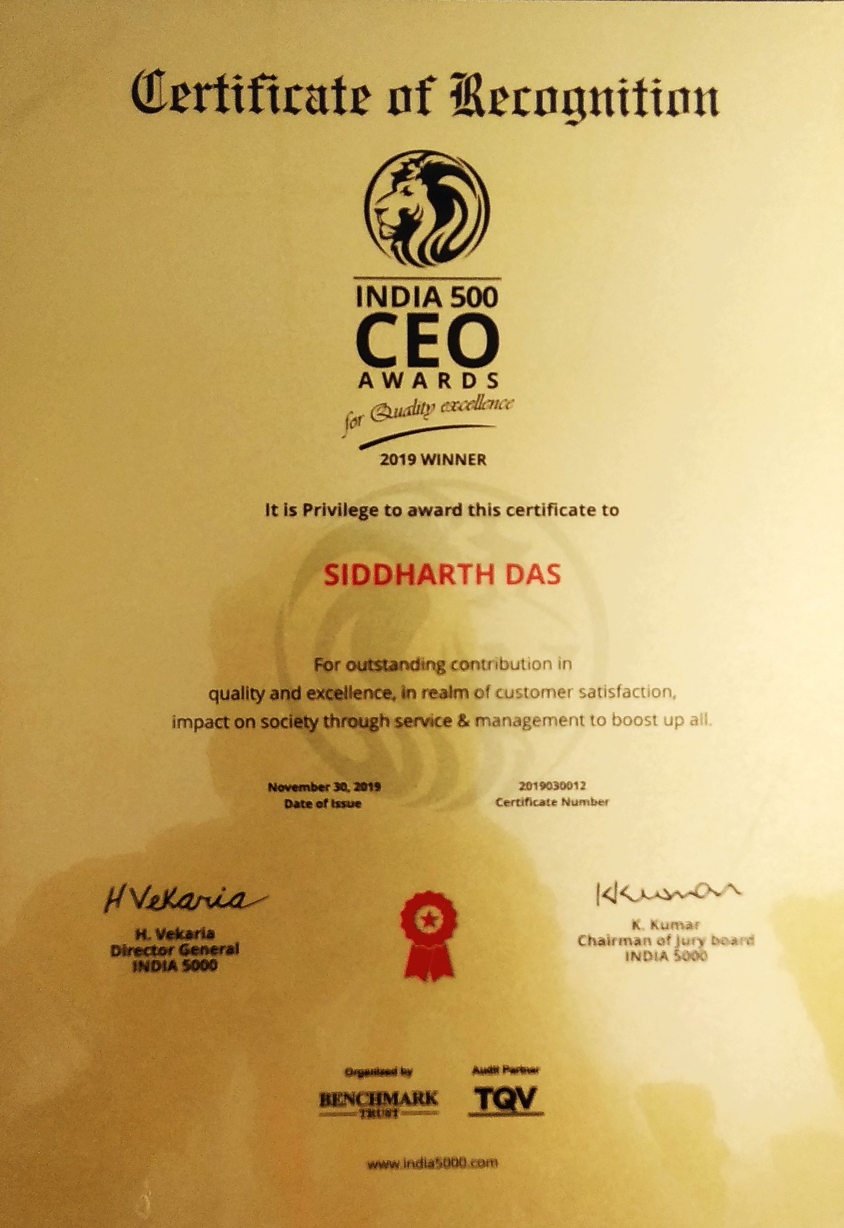 India 500 CEO Awards 2019